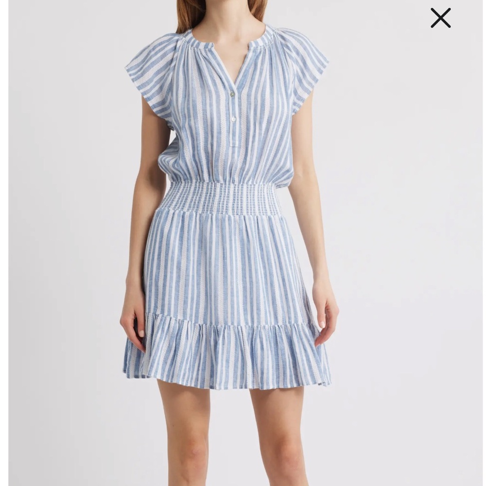 Nordstrom Rails Blue and White Augustine Striped Linen Blend Dress